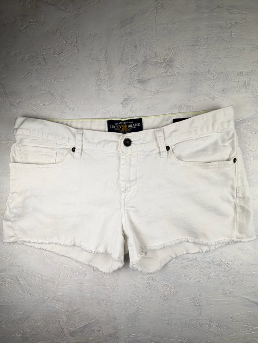 Lucky Brand Riley Cutoff Shorts White Denim Raw Hem Size 10